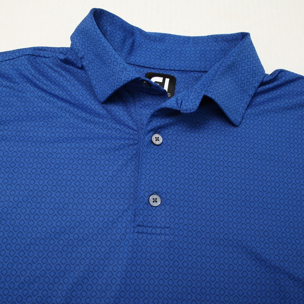 FootJoy Polo Shirt Mens Large Blue Geometric Bunker Hills GC Logo